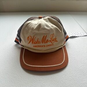 Wish Me Luck Trucker Hat America's Choice Orange Brown Mesh Snapback